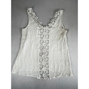 Crochet Lace Tank Top Women Small White Gold Boho Whimsical Romantic